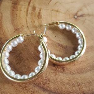 Faux Pearl and Gold plated earrings